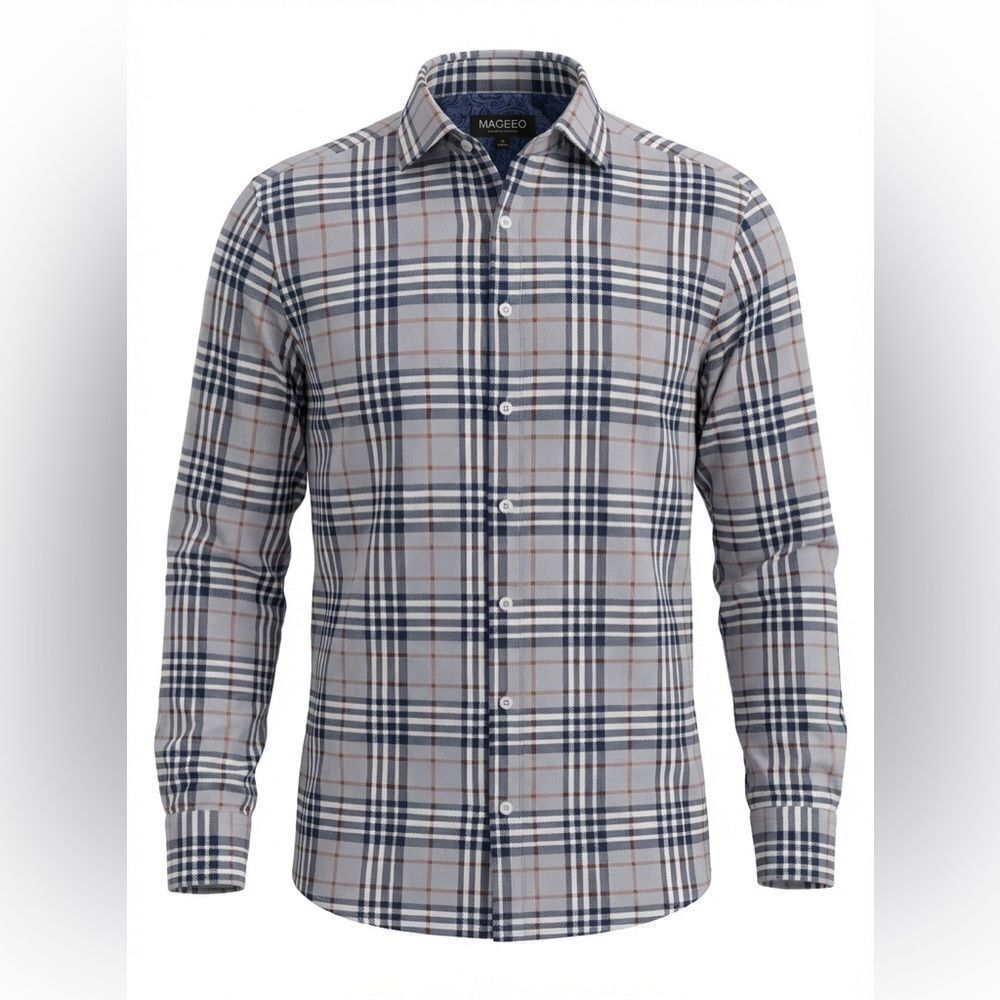 MACEOO MENS BUTTON DOWN SHIRT SIZE S BLACK LAVENDER CHECK